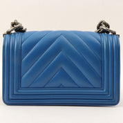Boy Chanel Chevron Stitch Chain Shoulder Bag, Blue, manufactured around 2016