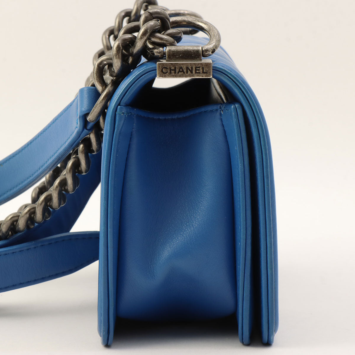 Boy Chanel Chevron Stitch Chain Shoulder Bag, Blue, manufactured around 2016