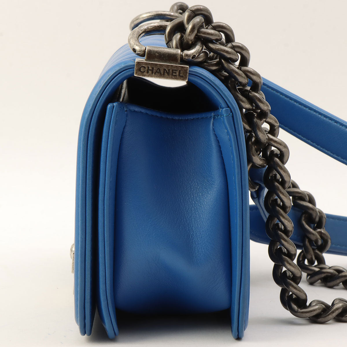 Boy Chanel Chevron Stitch Chain Shoulder Bag, Blue, manufactured around 2016