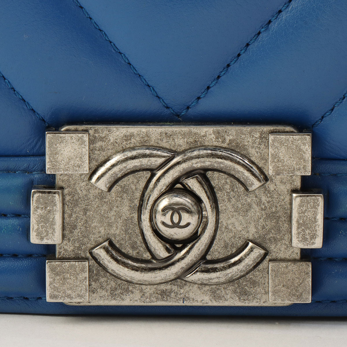 Boy Chanel Chevron Stitch Chain Shoulder Bag, Blue, manufactured around 2016