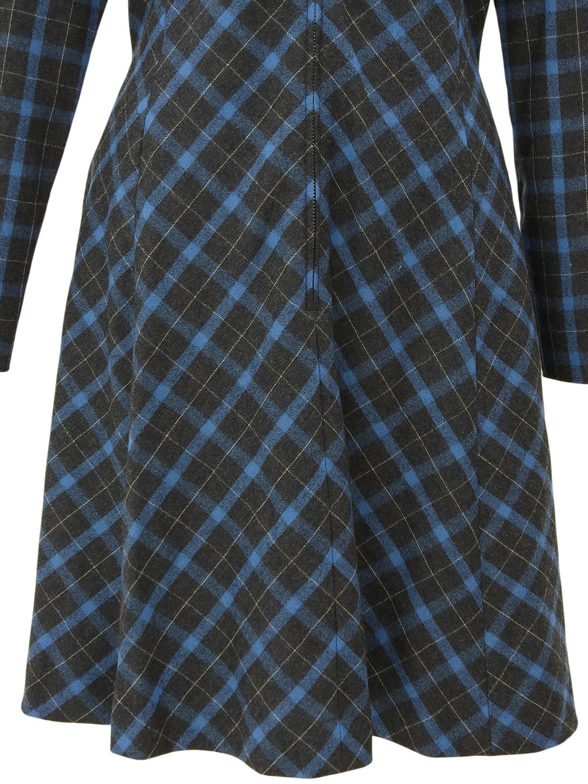 Checkered Pattern Logo Zip-Up Long Sleeve Dress #L Charcoal Gray/Blue
