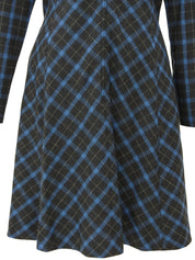 Checkered Pattern Logo Zip-Up Long Sleeve Dress #L Charcoal Gray/Blue