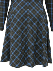 チェックパターンロゴジップアップ長袖ワンピース #L チャコールグレー/ブルー