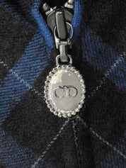 チェックパターンロゴジップアップ長袖ワンピース #L チャコールグレー/ブルー