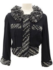 シルクウールコンビフリンジカラーカーディガン #34 ブラック/グレー