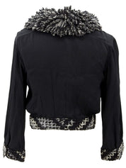 シルクウールコンビフリンジカラーカーディガン #34 ブラック/グレー