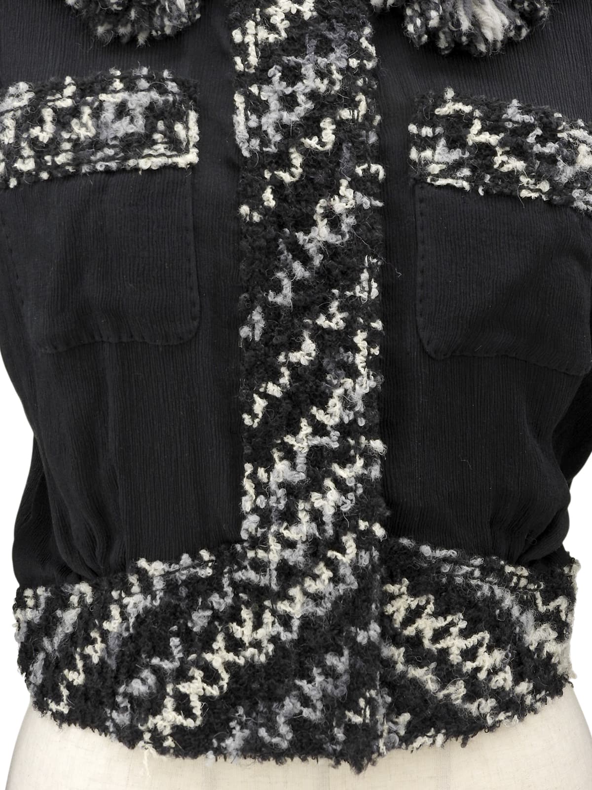 シルクウールコンビフリンジカラーカーディガン #34 ブラック/グレー