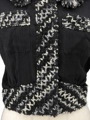 シルクウールコンビフリンジカラーカーディガン #34 ブラック/グレー