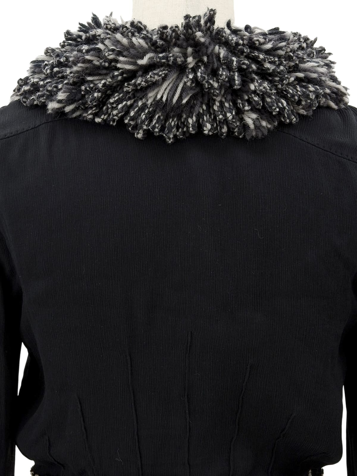 シルクウールコンビフリンジカラーカーディガン #34 ブラック/グレー