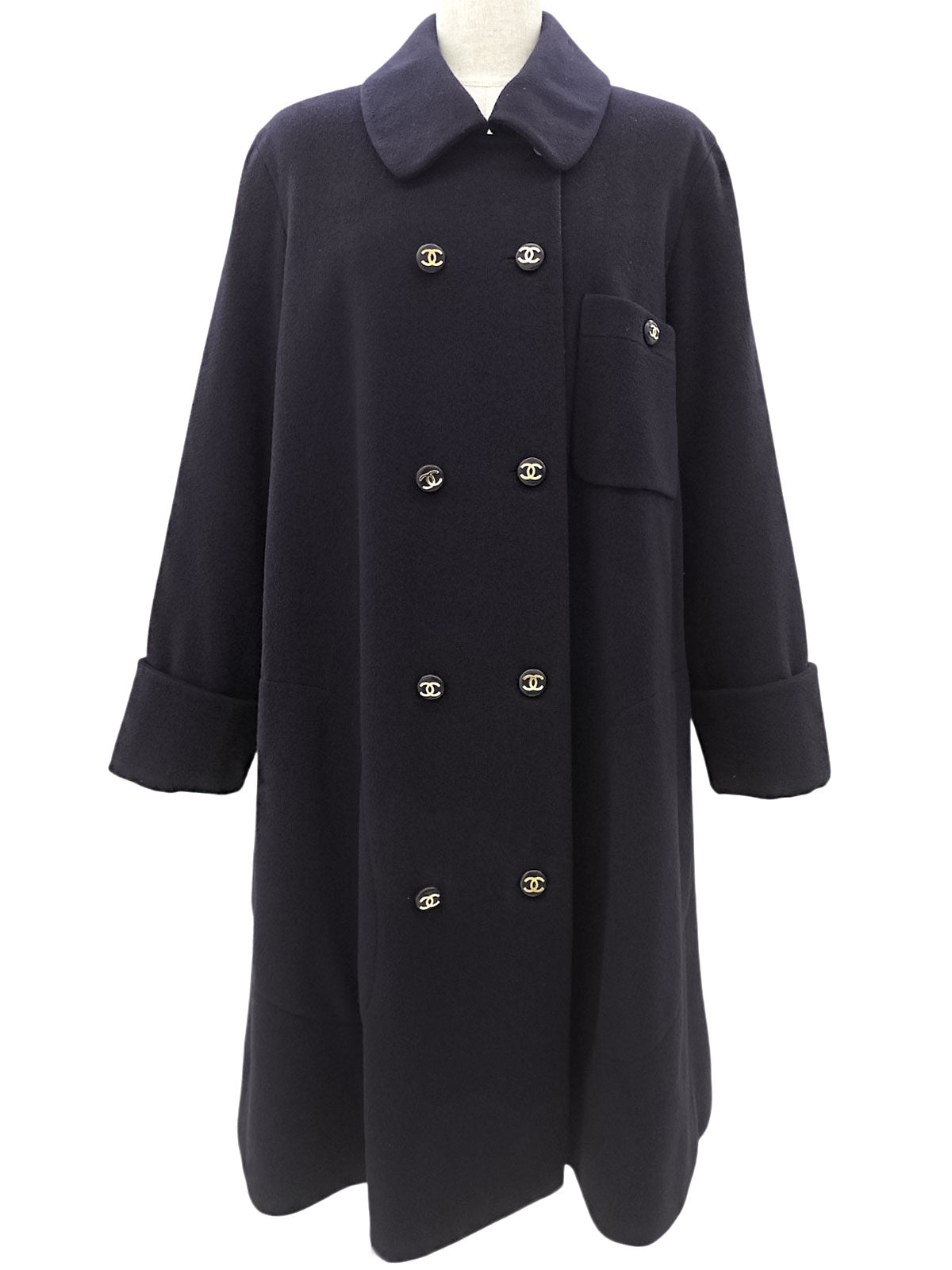 1993 Cashmere CC Mark Button Long Coat #40 Navy