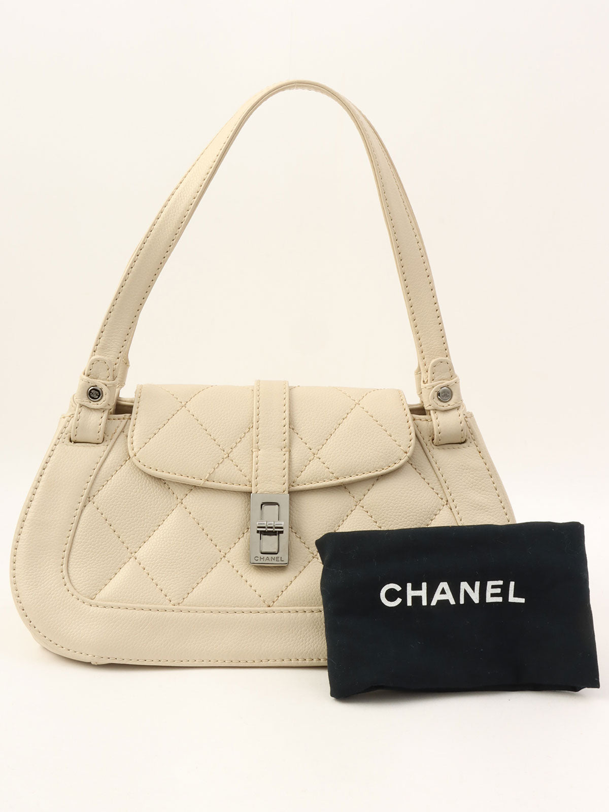 Circa 2005 Caviar Skin 2.55 Shoulder Bag, Beige