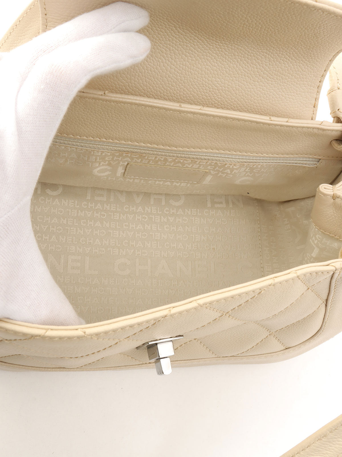 Circa 2005 Caviar Skin 2.55 Shoulder Bag, Beige
