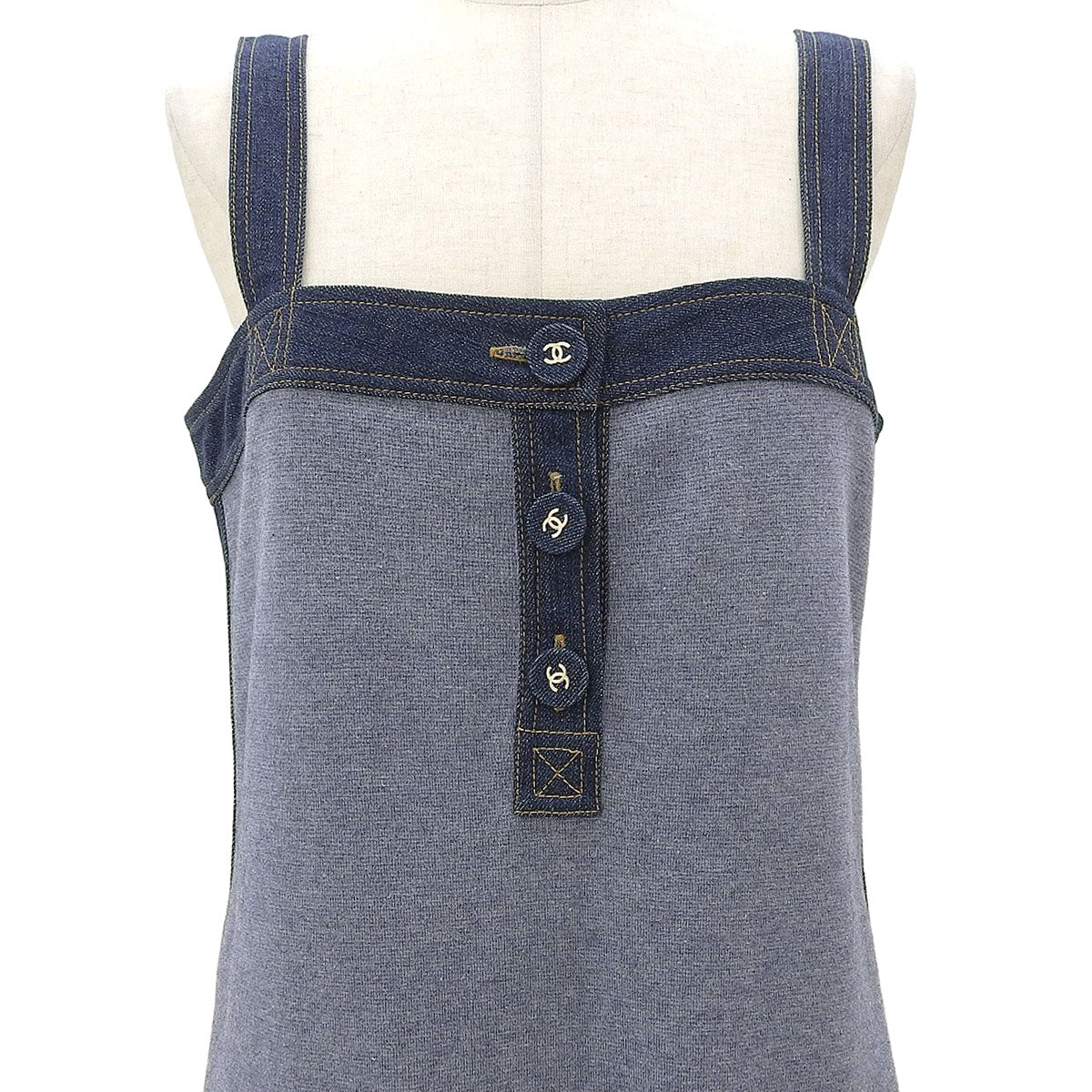 2007 Denim Combo CC Logo Button Dress #40 Indigo