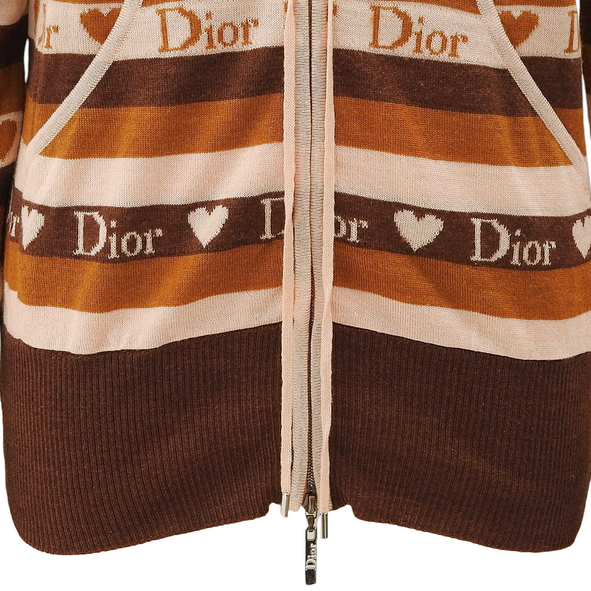 Logo Border Pattern Knitted Hoodie #40 Brown/Beige