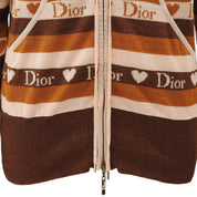 Logo Border Pattern Knitted Hoodie #40 Brown/Beige