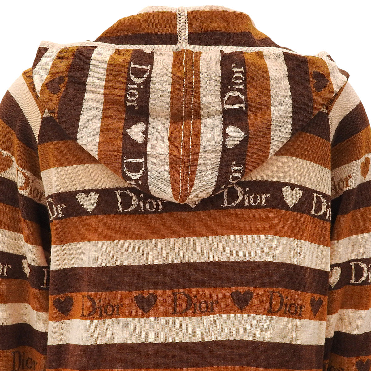 Logo Border Pattern Knitted Hoodie #40 Brown/Beige