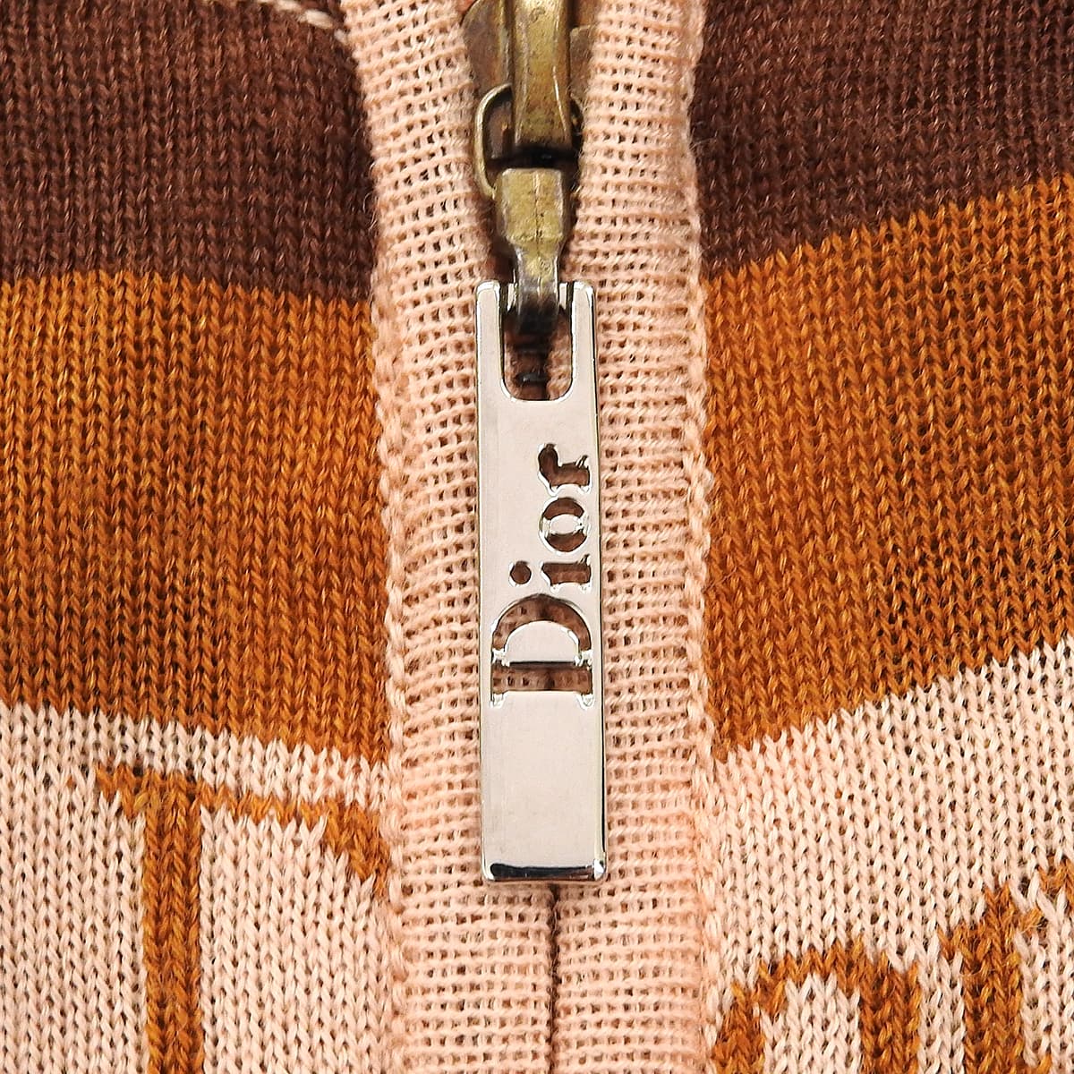 Logo Border Pattern Knitted Hoodie #40 Brown/Beige