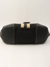 Nylon and Leather Combination Logo Plate Shoulder Bag