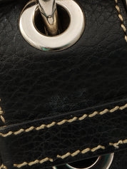 Nylon and Leather Combination Logo Plate Shoulder Bag