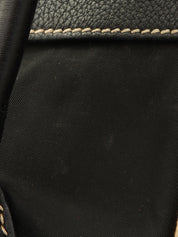 Nylon and Leather Combination Logo Plate Shoulder Bag
