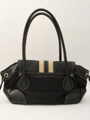 Nylon and Leather Combination Logo Plate Shoulder Bag