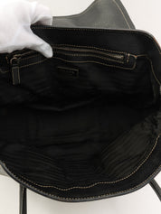 Nylon and Leather Combination Logo Plate Shoulder Bag
