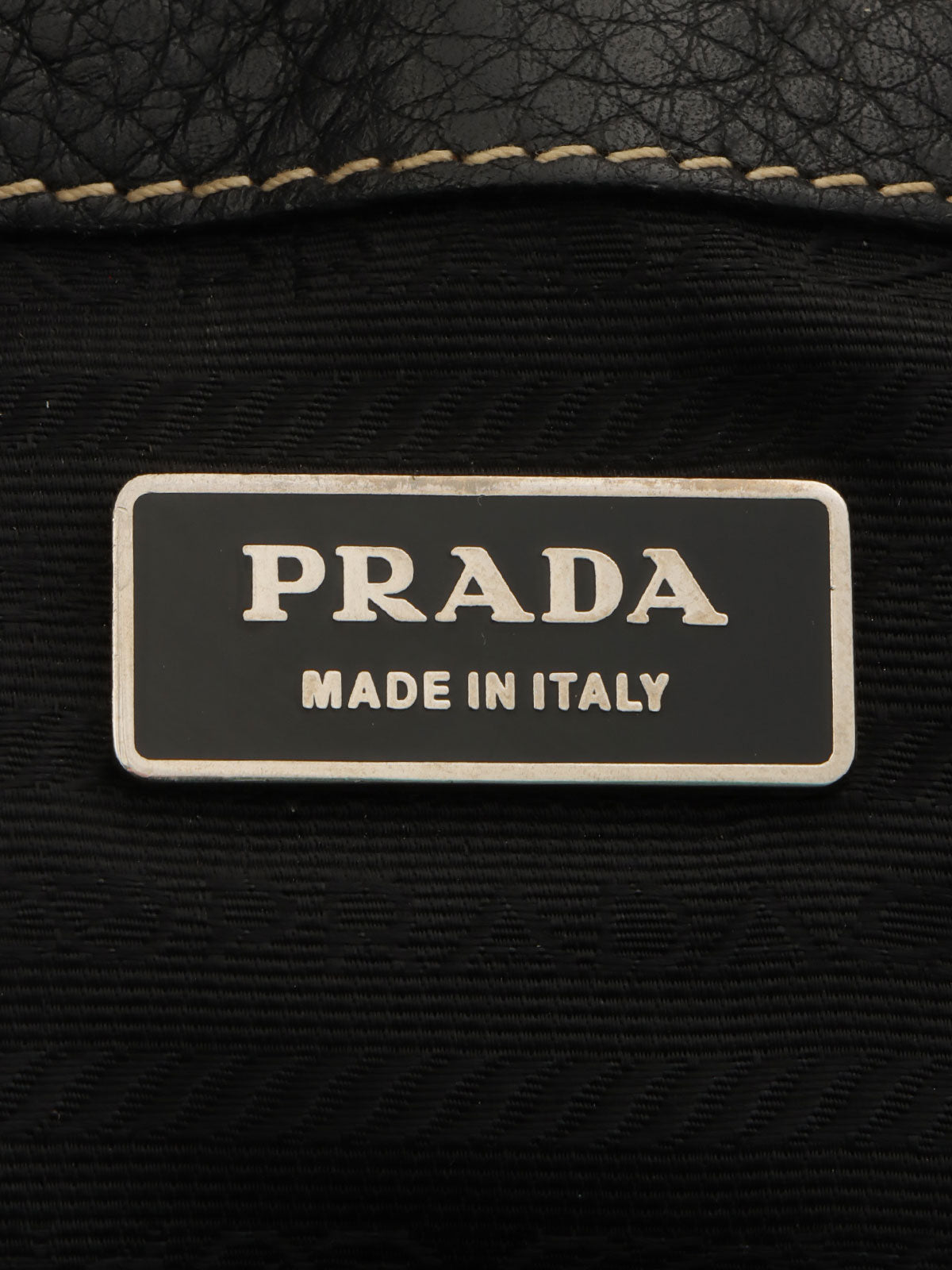 Nylon and Leather Combination Logo Plate Shoulder Bag