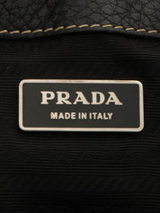 Nylon and Leather Combination Logo Plate Shoulder Bag