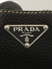 Nylon and Leather Combination Logo Plate Shoulder Bag