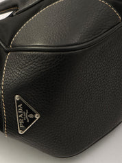 Nylon and Leather Combination Logo Plate Shoulder Bag