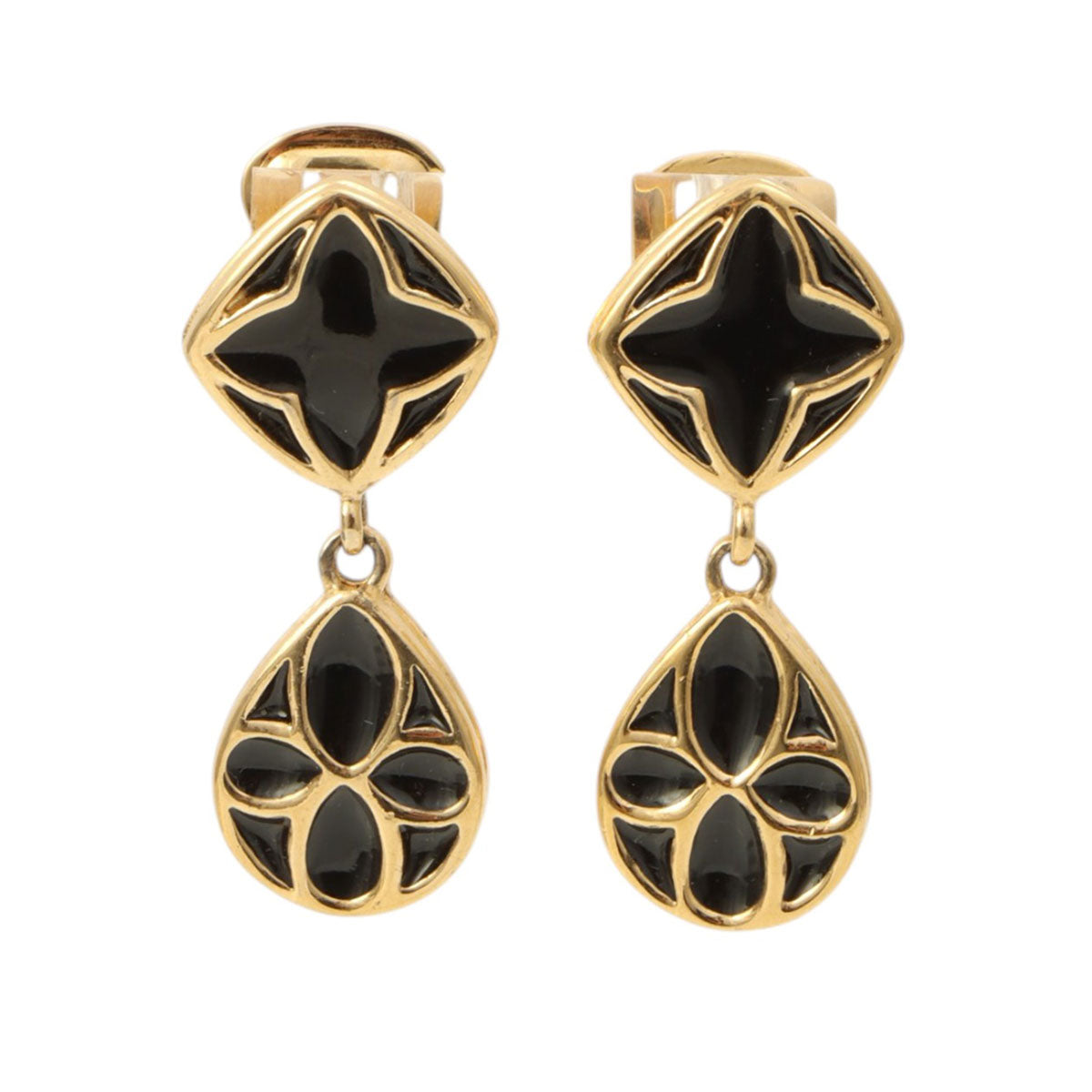 Drop Swing Earrings, Black/Gold