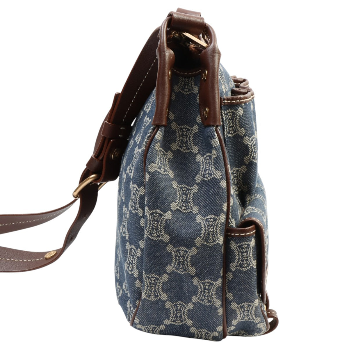 Denim Macadam Pattern Shoulder Bag Indigo
