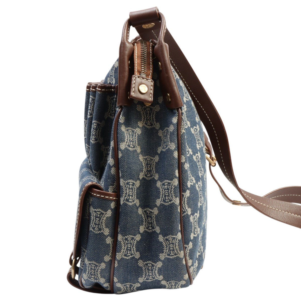 Denim Macadam Pattern Shoulder Bag Indigo