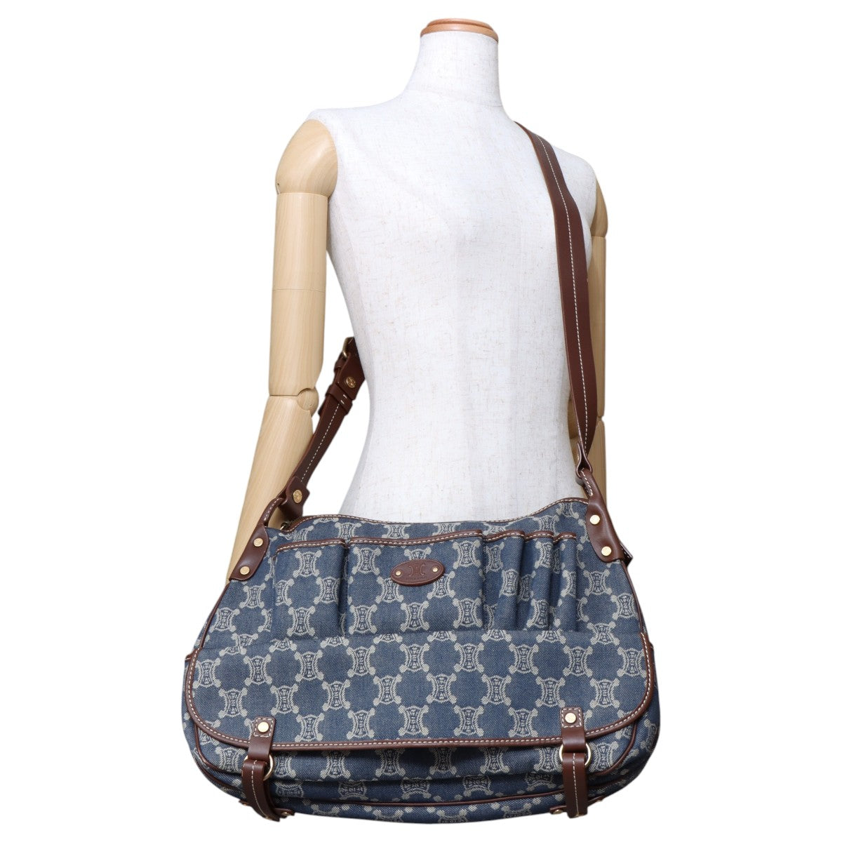 Denim Macadam Pattern Shoulder Bag Indigo