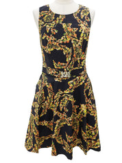 Flower Pattern Logo Plate Dress #IT42 Black/Multi
