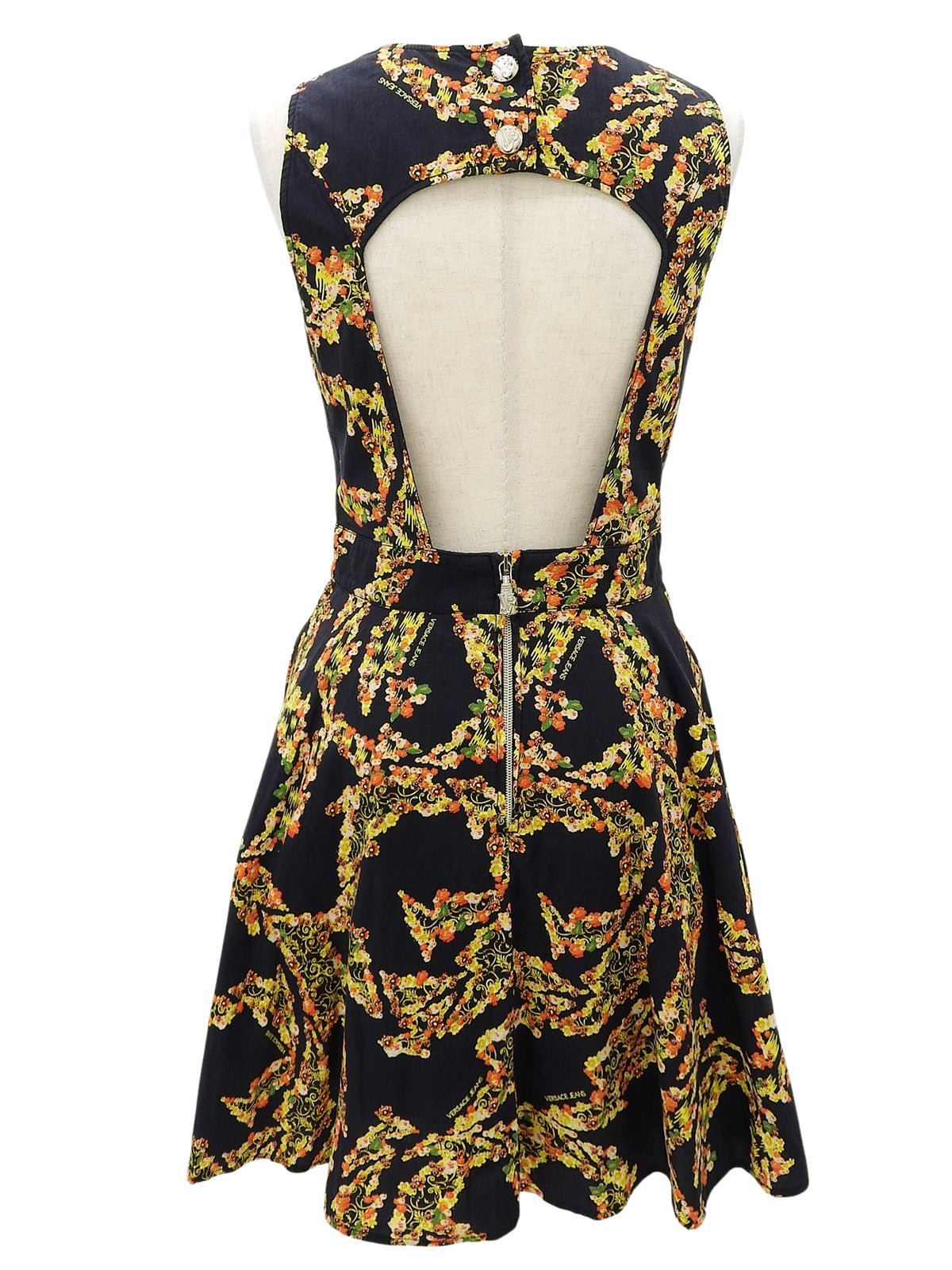 Flower Pattern Logo Plate Dress #IT42 Black/Multi