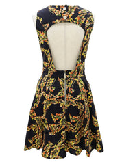 Flower Pattern Logo Plate Dress #IT42 Black/Multi