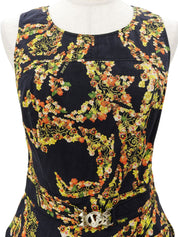 Flower Pattern Logo Plate Dress #IT42 Black/Multi