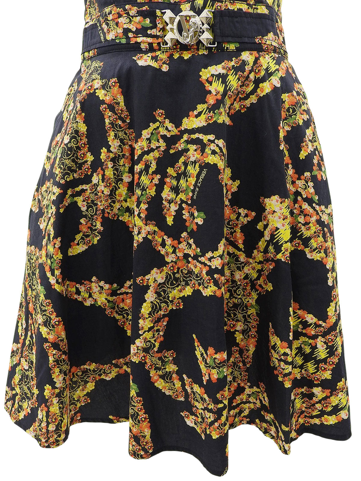 Flower Pattern Logo Plate Dress #IT42 Black/Multi