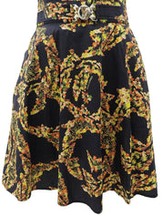 Flower Pattern Logo Plate Dress #IT42 Black/Multi
