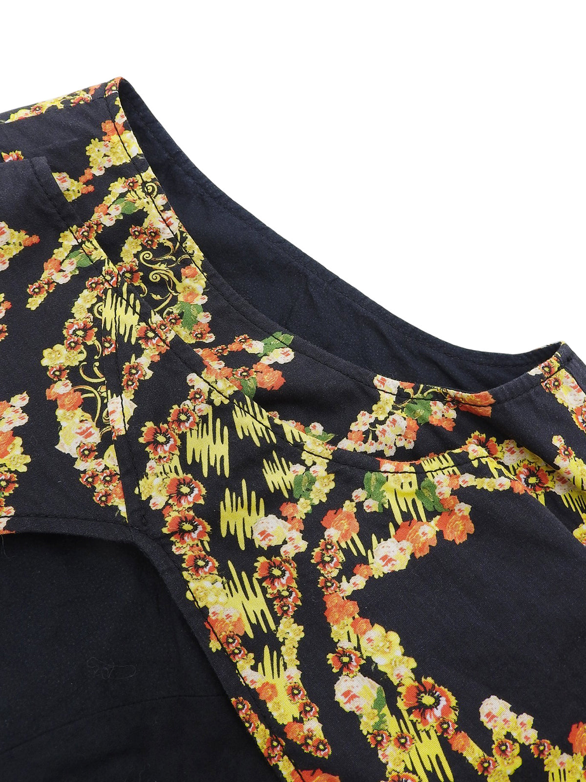 Flower Pattern Logo Plate Dress #IT42 Black/Multi