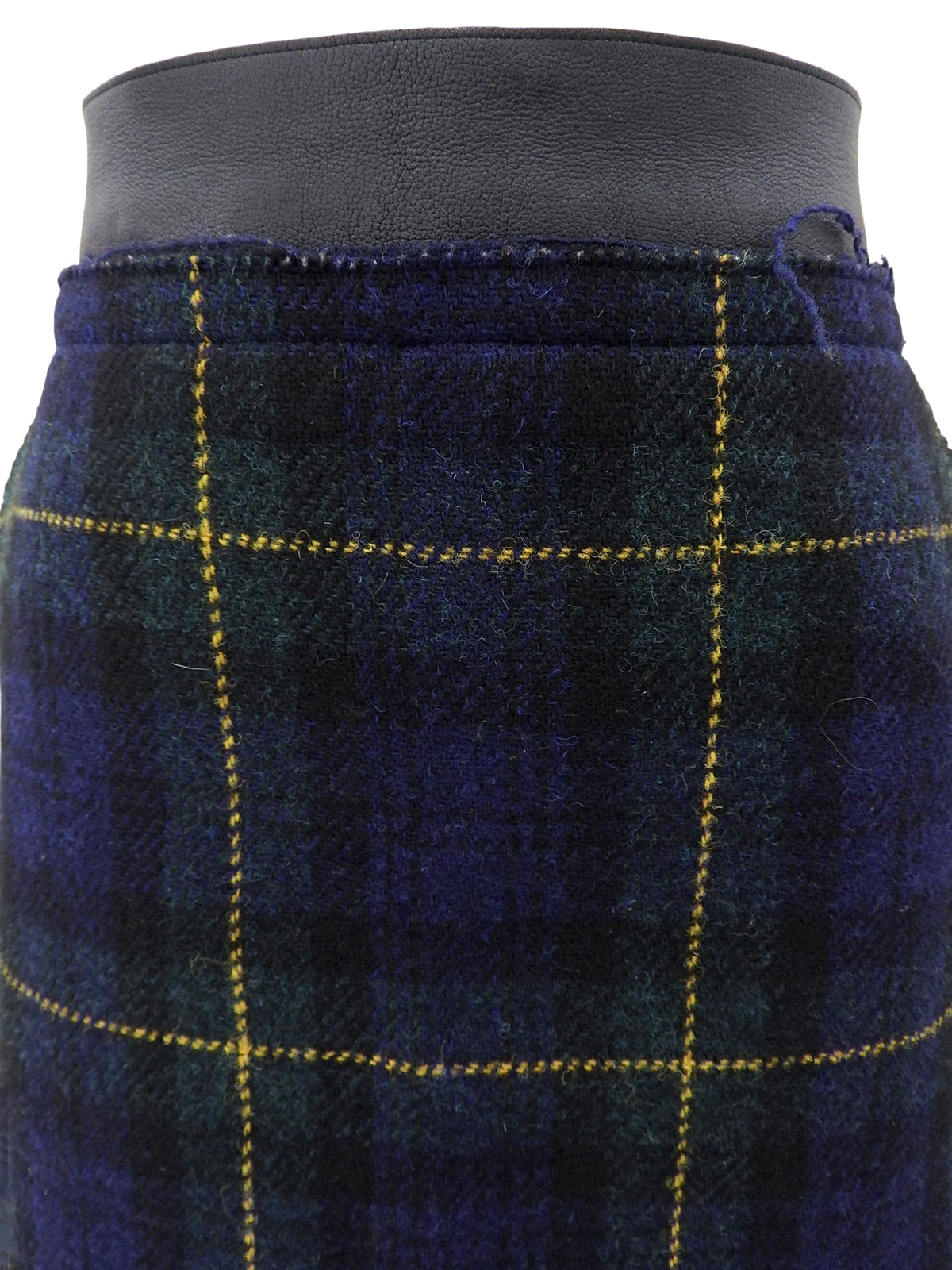 Wool Check Pattern Tight Skirt #36 Navy/Black