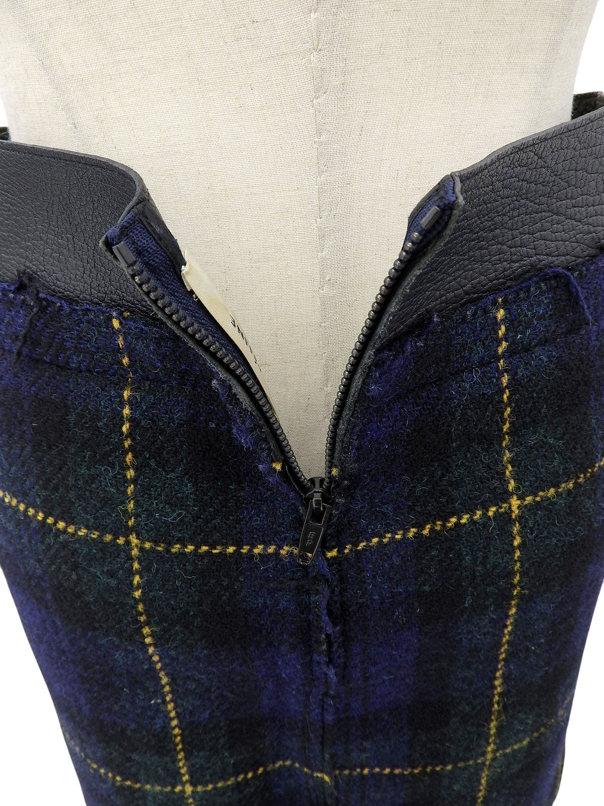 Wool Check Pattern Tight Skirt #36 Navy/Black