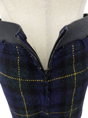 Wool Check Pattern Tight Skirt #36 Navy/Black