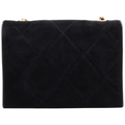 Vintage 1985-1990 Suede Diamond CC Stitch Chain Shoulder Bag Black
