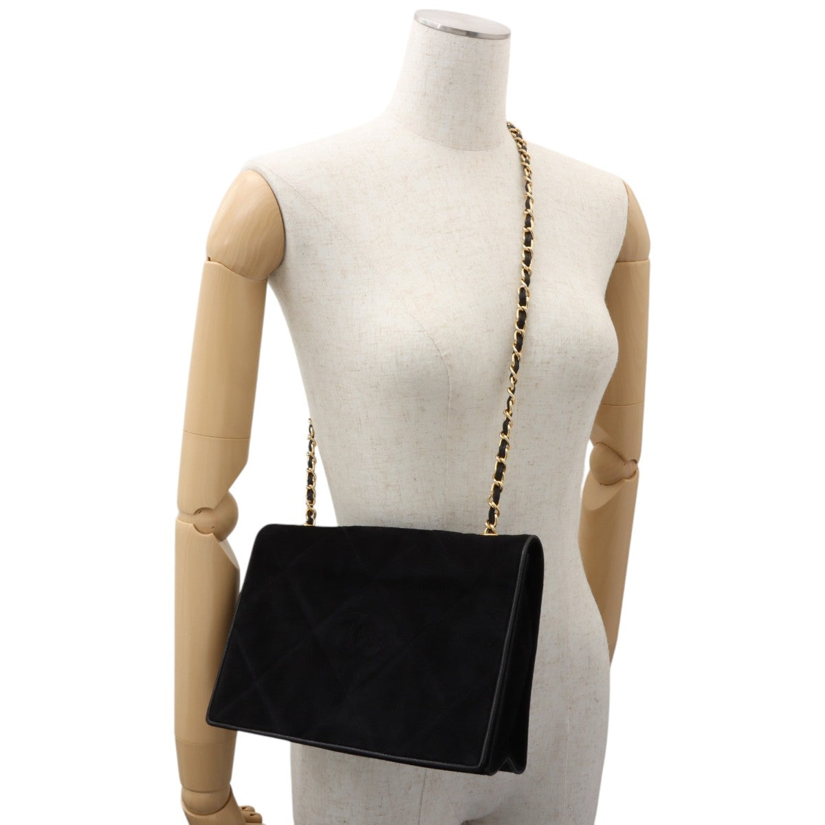 Vintage 1985-1990 Suede Diamond CC Stitch Chain Shoulder Bag Black