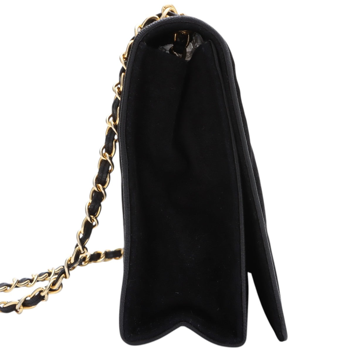 Vintage 1985-1990 Suede Diamond CC Stitch Chain Shoulder Bag Black