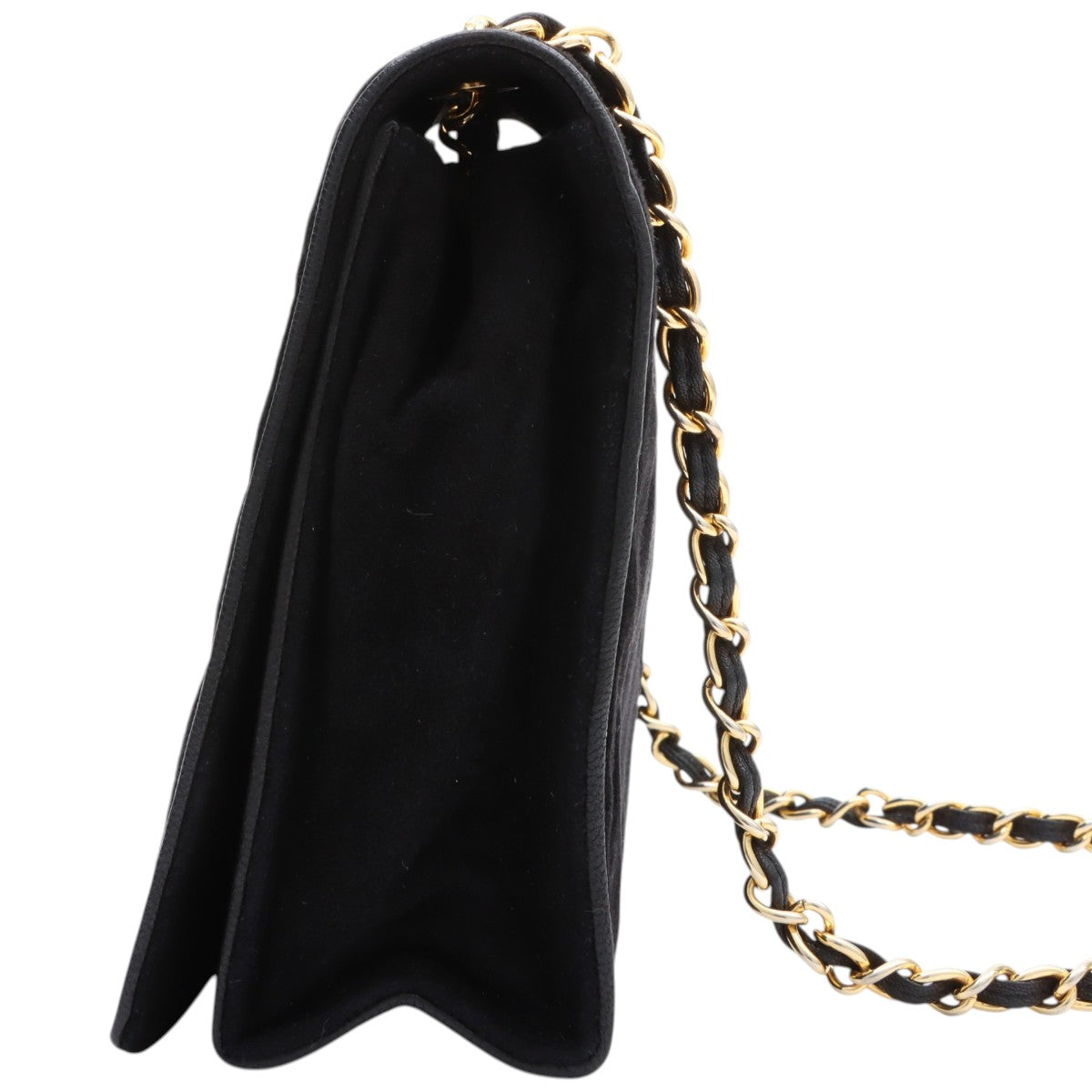 Vintage 1985-1990 Suede Diamond CC Stitch Chain Shoulder Bag Black