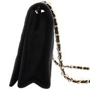 Vintage 1985-1990 Suede Diamond CC Stitch Chain Shoulder Bag Black