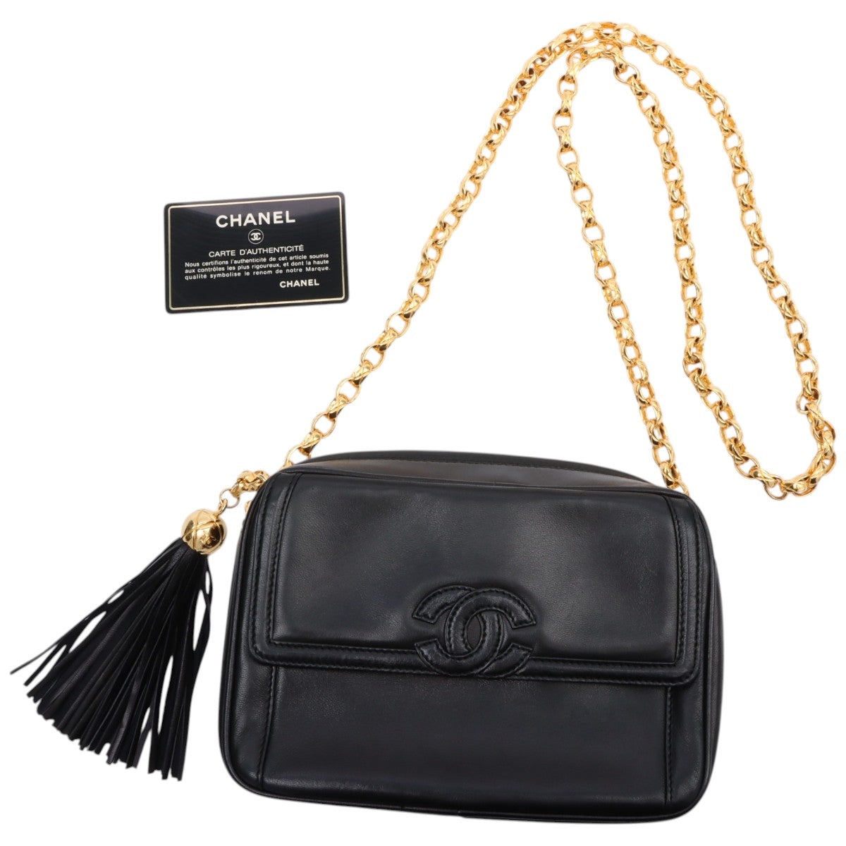 Circa 1992 CC Mark Stitch Tassel Bijoux Chain Shoulder Bag Black